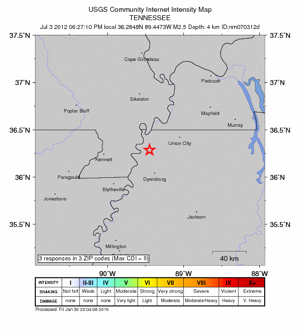 Did You Feel It? map: shaking reported by the public