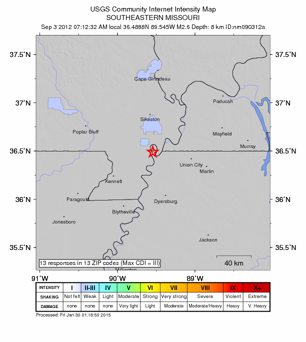 Did You Feel It? map: shaking reported by the public