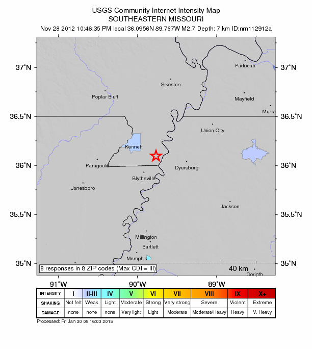 Did You Feel It? map: shaking reported by the public