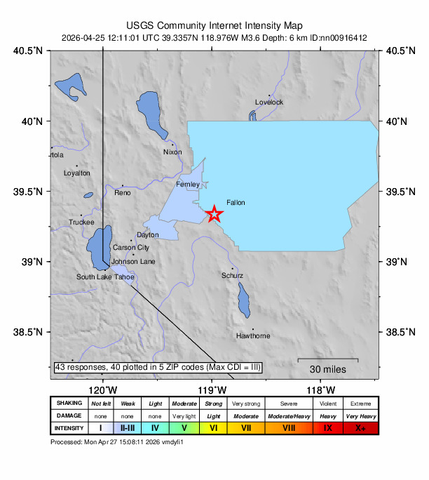 Did You Feel It? map: shaking reported by the public