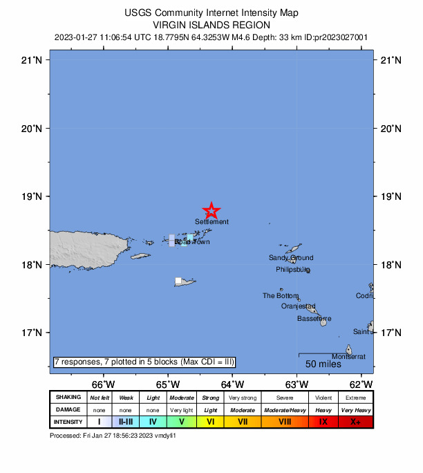USGS DYFI community-reported intensity map for the M4.6 earthquake near 70 km NE of Cruz Bay, U.S. Virgin Islands