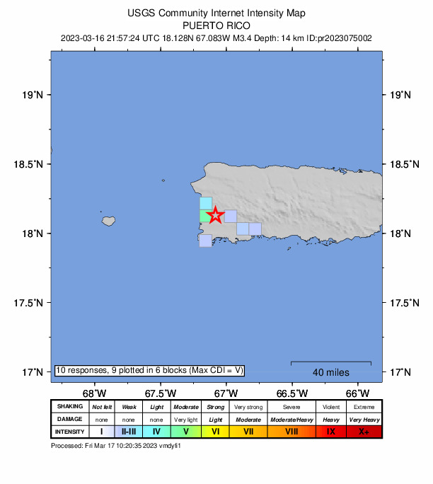 USGS DYFI community-reported intensity map for the M3.4 earthquake near 4 km N of Sabana Eneas, Puerto Rico