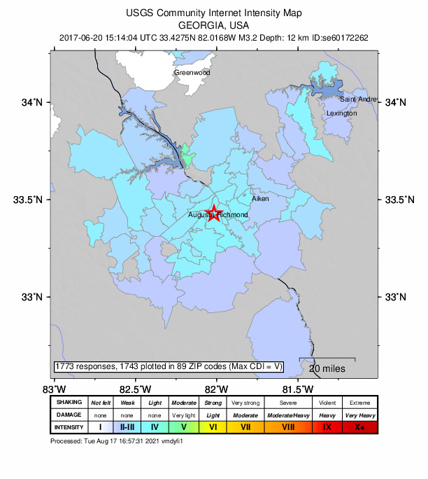 Did You Feel It? map: shaking reported by the public