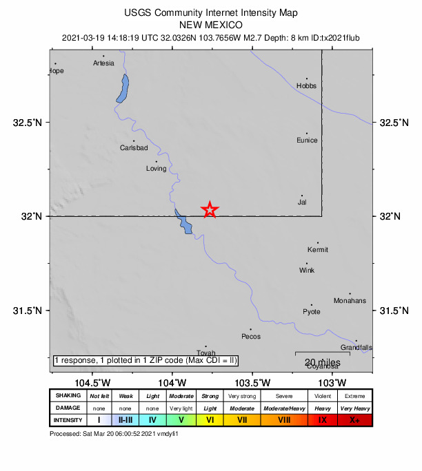 Did You Feel It? map: shaking reported by the public