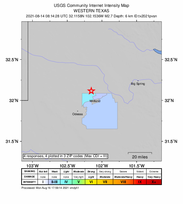 Did You Feel It? map: shaking reported by the public