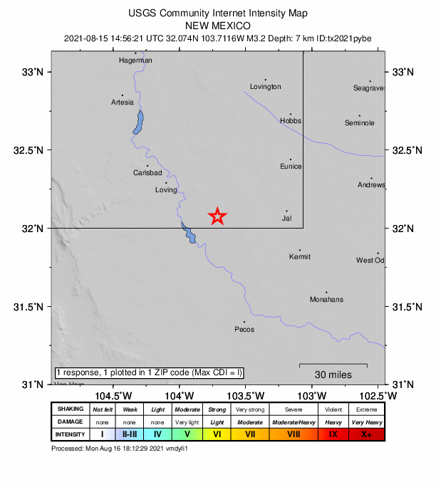 Did You Feel It? map: shaking reported by the public
