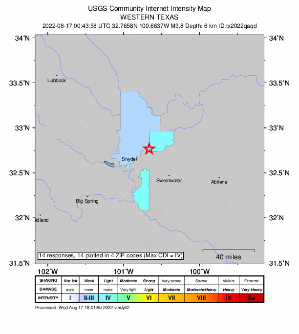 Did You Feel It? map: shaking reported by the public