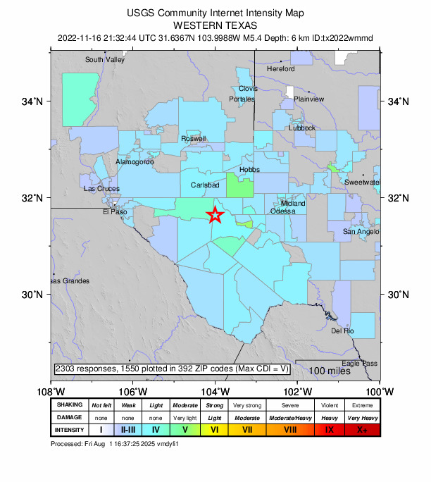 Did You Feel It? map: shaking reported by the public