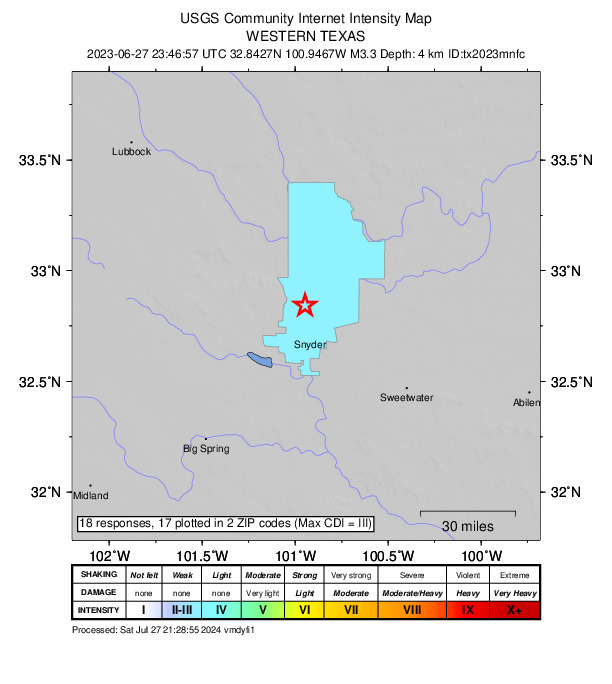 Did You Feel It? map: shaking reported by the public