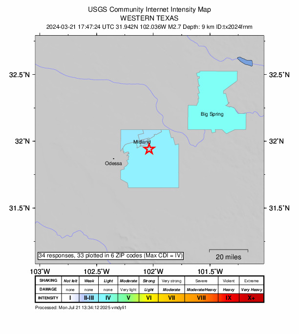 Did You Feel It? map: shaking reported by the public