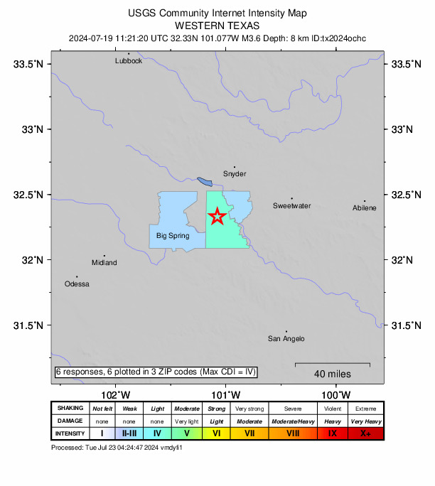 Did You Feel It? map: shaking reported by the public