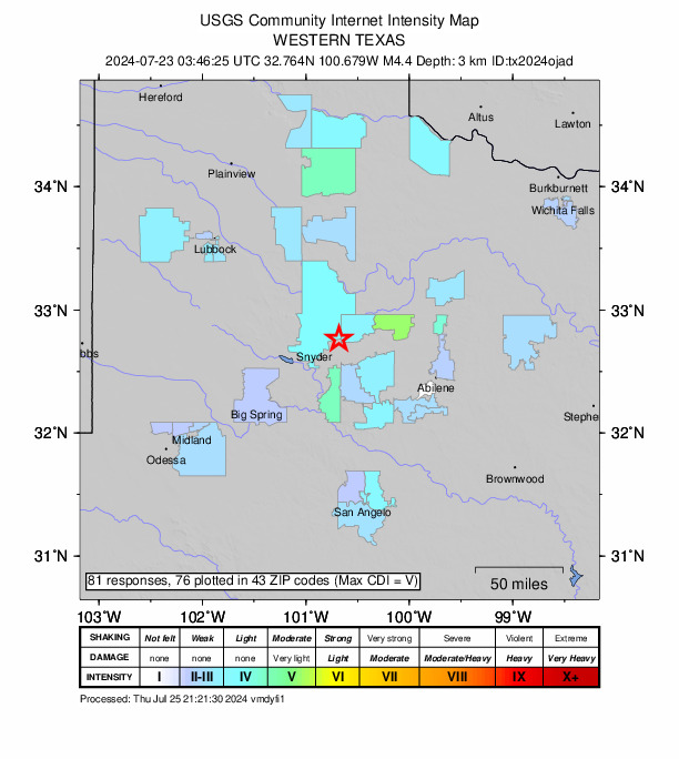 Did You Feel It? map: shaking reported by the public