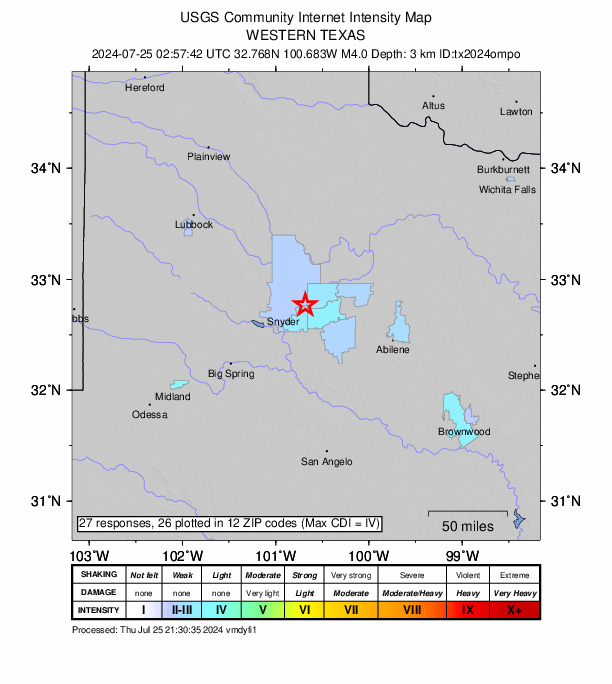Did You Feel It? map: shaking reported by the public