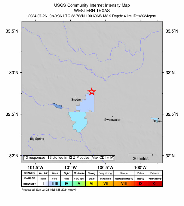 Did You Feel It? map: shaking reported by the public