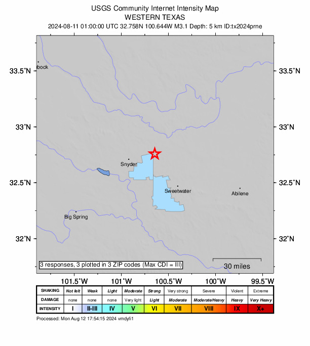 Did You Feel It? map: shaking reported by the public