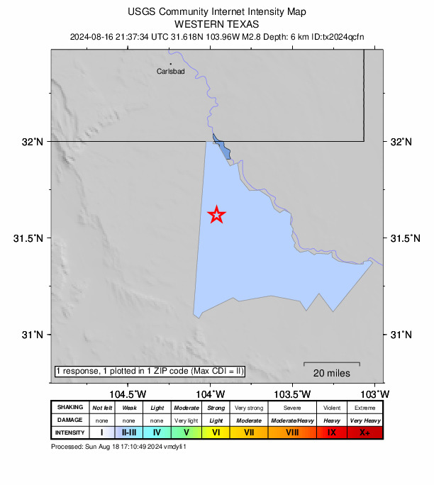 Did You Feel It? map: shaking reported by the public