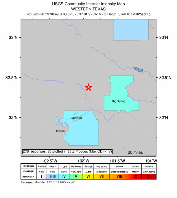 Did You Feel It? map: shaking reported by the public