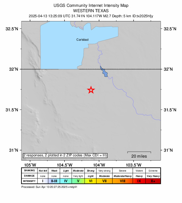 Did You Feel It? map: shaking reported by the public