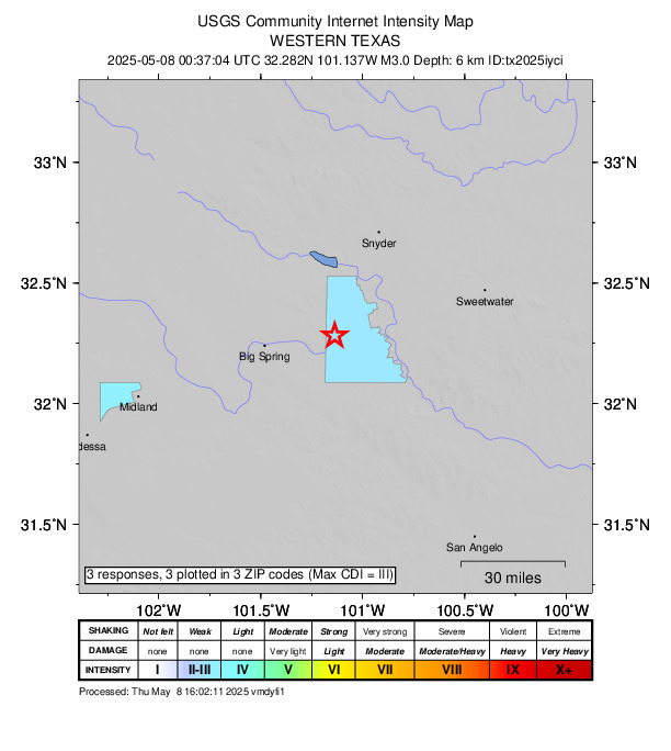 Did You Feel It? map: shaking reported by the public