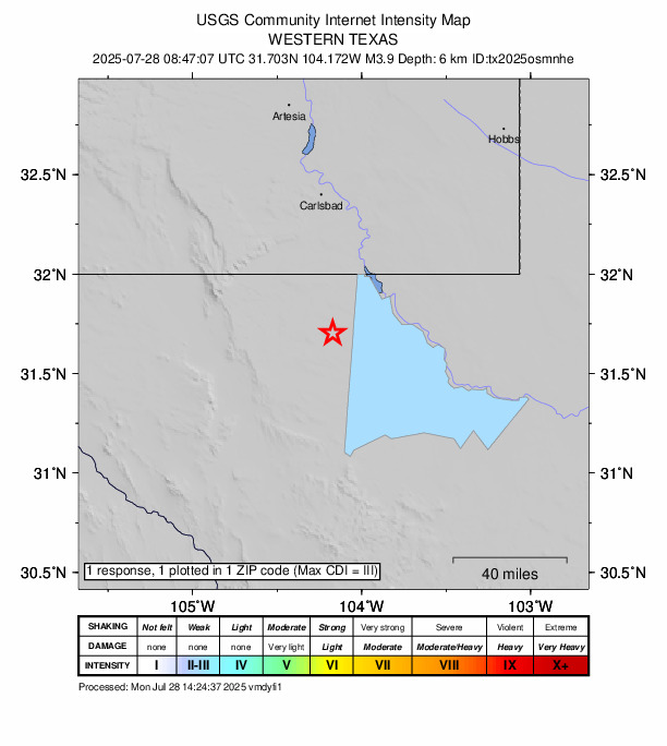 Did You Feel It? map: shaking reported by the public