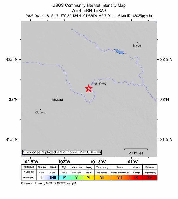 Did You Feel It? map: shaking reported by the public