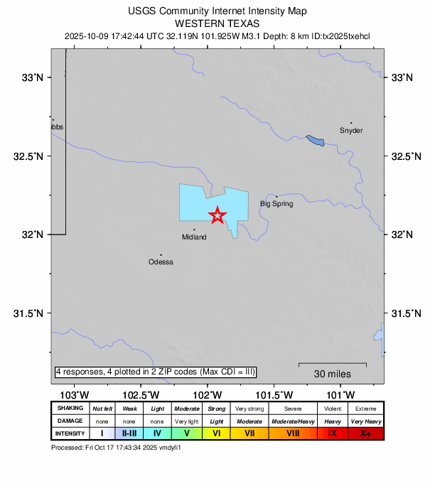 Did You Feel It? map: shaking reported by the public