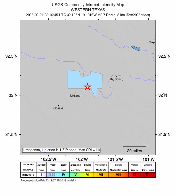 Did You Feel It? map: shaking reported by the public