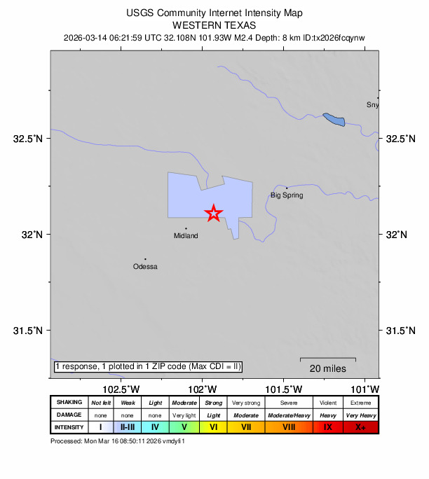 Did You Feel It? map: shaking reported by the public