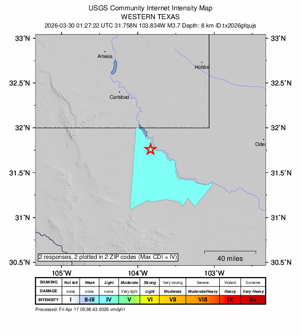 Did You Feel It? map: shaking reported by the public