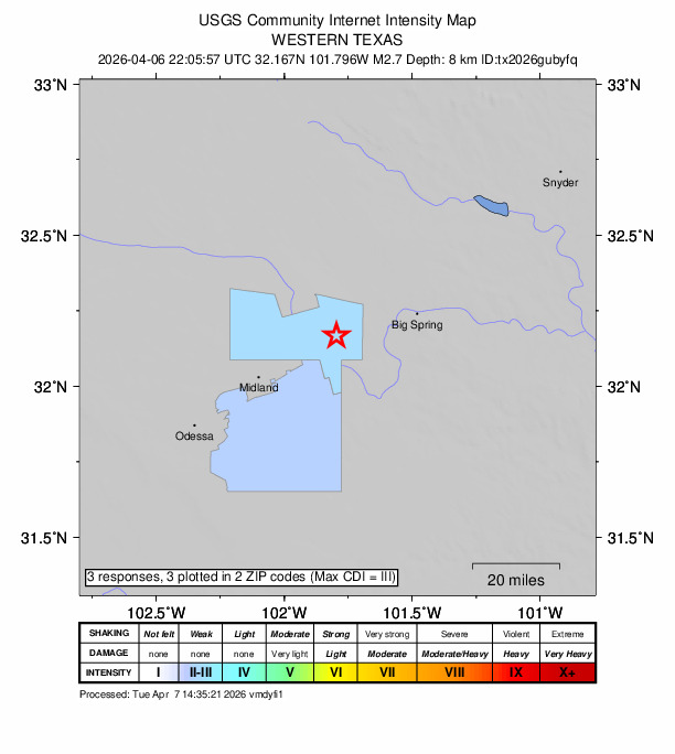 Did You Feel It? map: shaking reported by the public