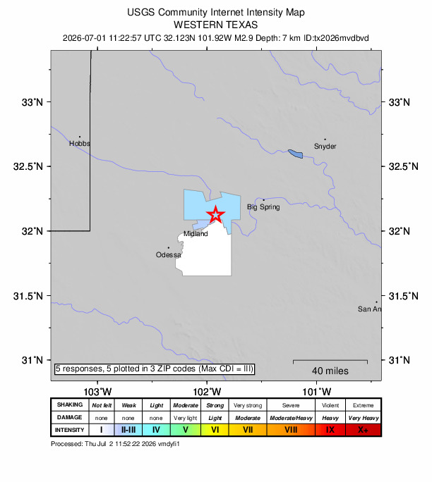 Did You Feel It? map: shaking reported by the public