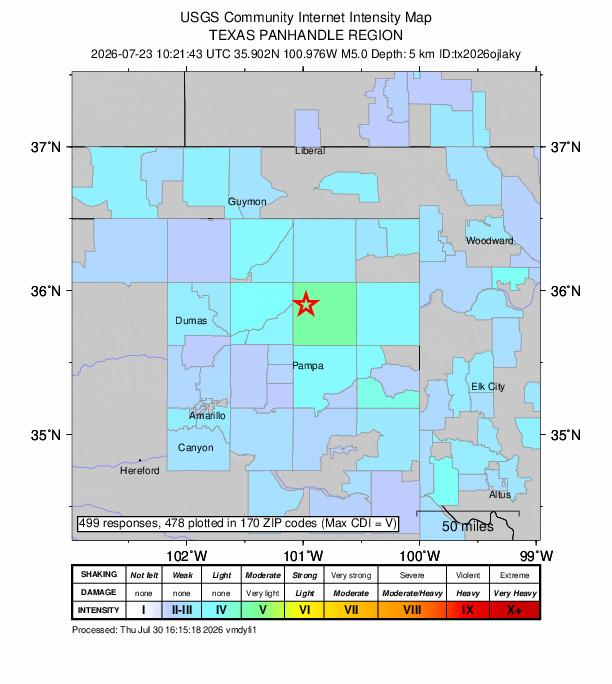 Did You Feel It? map: shaking reported by the public