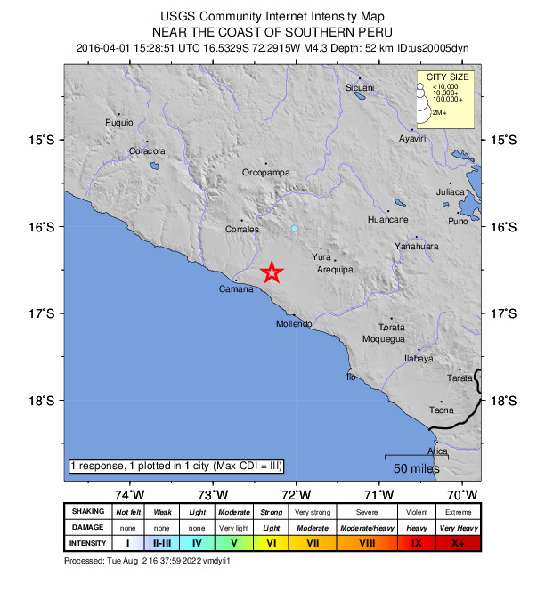 Did You Feel It? map: shaking reported by the public
