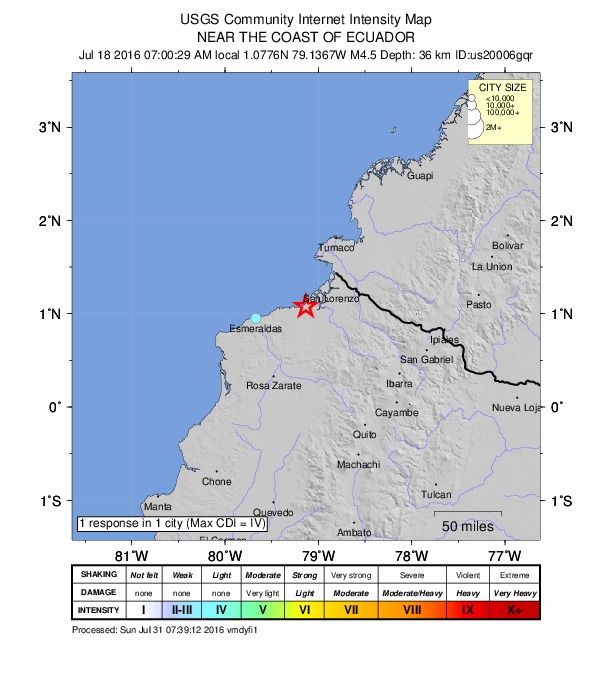 Did You Feel It? map: shaking reported by the public