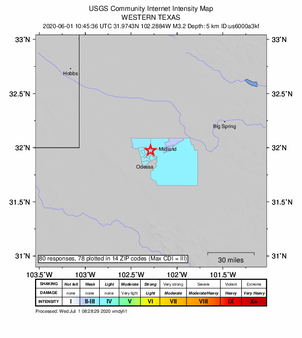 Did You Feel It? map: shaking reported by the public