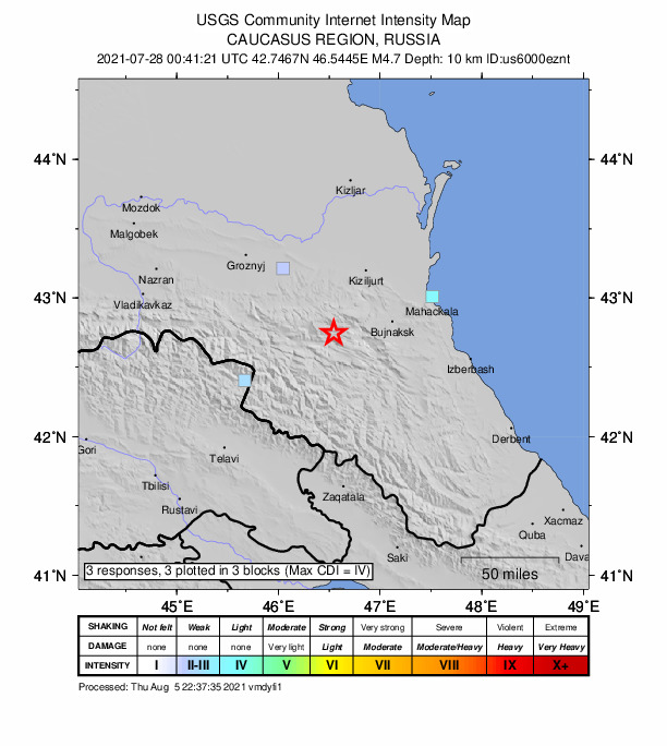 USGS DYFI community-reported intensity map for the M4.7 earthquake near 15 km W of Ashil’ta, Russia
