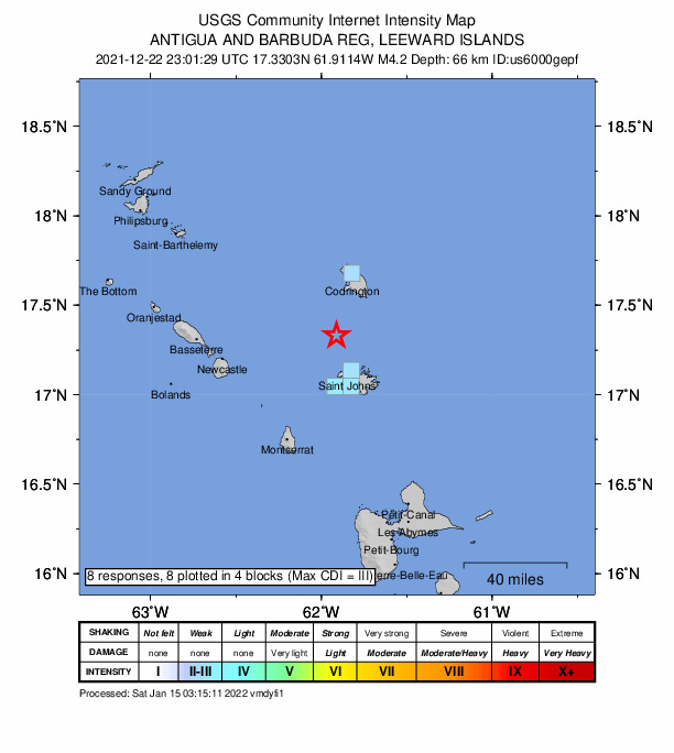 USGS DYFI community-reported intensity map for the M4.2 earthquake near 24 km NNW of Saint John’s, Antigua and Barbuda