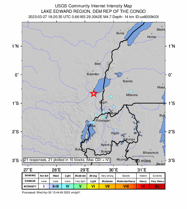 USGS DYFI community-reported intensity map for the M4.7 earthquake near Lake Edward region, Congo-Uganda