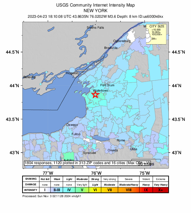 Did You Feel It? map: shaking reported by the public