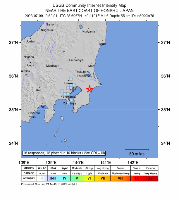 USGS DYFI community-reported intensity map for the M4.6 earthquake near 0 km NW of Narutō, Japan