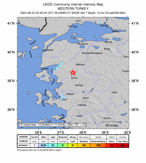 USGS DYFI community-reported intensity map for the M4.7 earthquake near 11 km NNW of Soma, Turkey