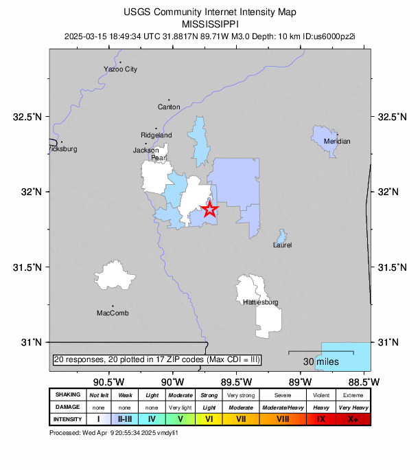 Did You Feel It? map: shaking reported by the public