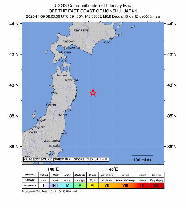 M 6.8 - 122 km E of Yamada, Japan