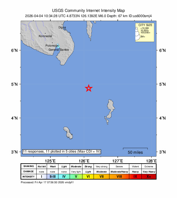 Did You Feel It? map: shaking reported by the public