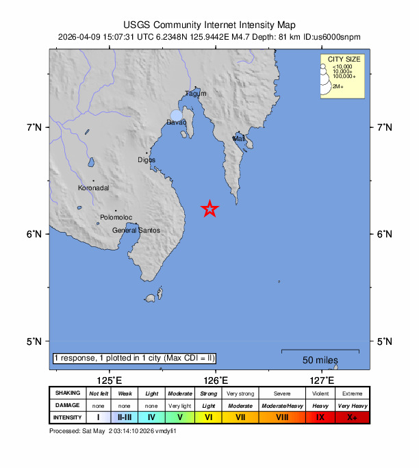Did You Feel It? map: shaking reported by the public