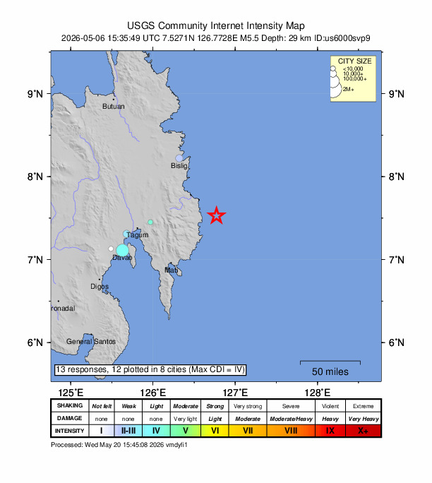 Did You Feel It? map: shaking reported by the public