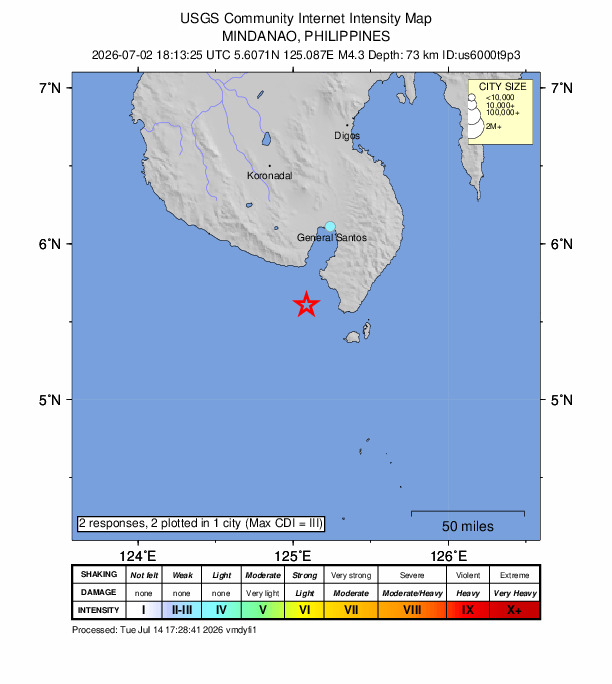 Did You Feel It? map: shaking reported by the public