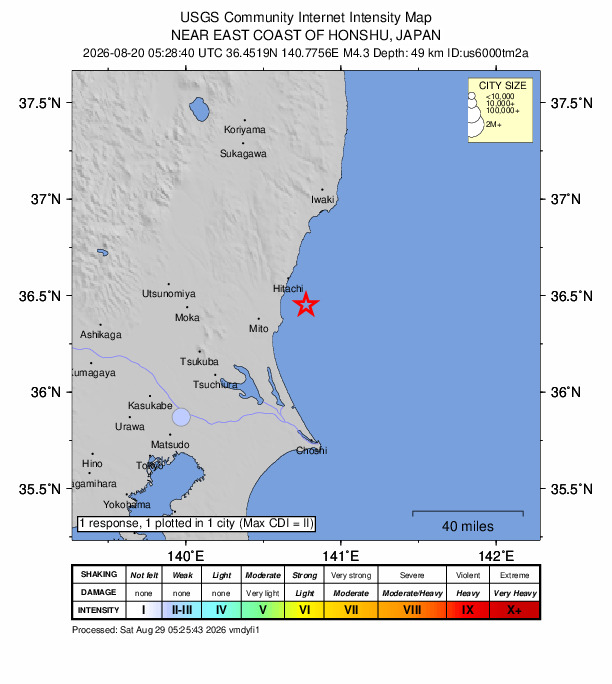Did You Feel It? map: shaking reported by the public