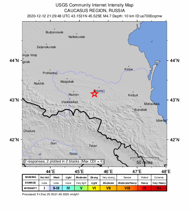USGS DYFI community-reported intensity map for the M4.7 earthquake near 2 km NNW of Urus-Martan, Russia