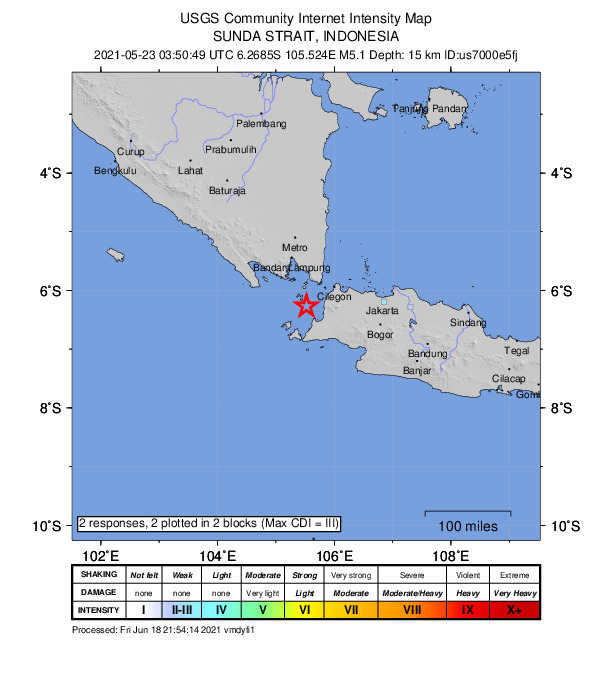 USGS DYFI community-reported intensity map for the M5.2 earthquake near 35 km WNW of Labuan, Indonesia